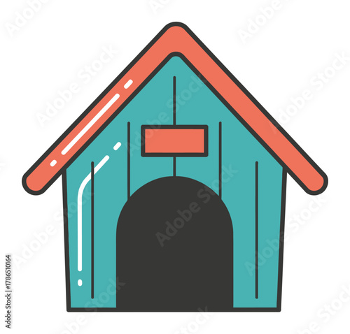 Modern Dog House Kennel Flat Vector Icon, Minimalist Outdoor Pet Shelter Illustration