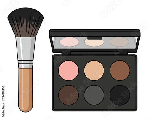 Minimalist Makeup Brush and Palette Flat Vector Icon - Clean Beauty Illustration