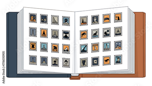 Modern Stamp Collection Philately Album Flat Vector Icon | Clean Design
