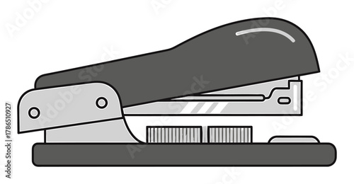 Modern Office Stapler and Paper Clips Flat Vector Icon, Minimalist Business Stationery