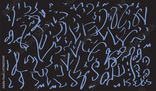 Abstract, Artistic Script on Dark Canvas: Evoking a sense of mystery, this abstract artwork features intricate lines and forms that create a visually striking composition.