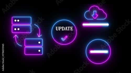 Hand Pressing Virtual Update Button with Cloud Download, Server Sync and Progress Icons in Tech UI 4k video
