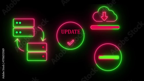 Hand Pressing Virtual Update Button with Cloud Download, Server Sync and Progress Icons in Tech UI 4k video