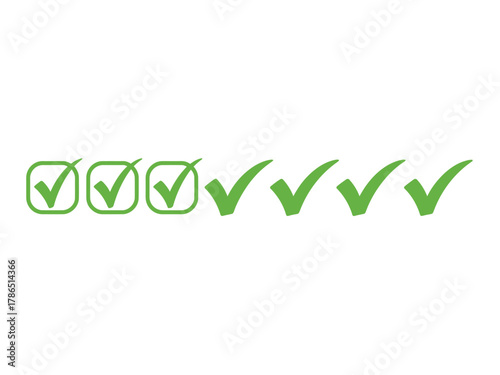 A series of green checkmarks on a white background indicates completion or agreement.