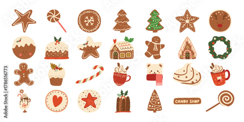 Christmas Gingerbread and Holiday Sweets Collection, Festive Winter Treats Set, Candy Shop Delights