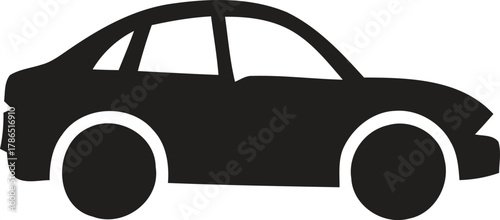 Black sedan car icon isolated on white for transport concepts