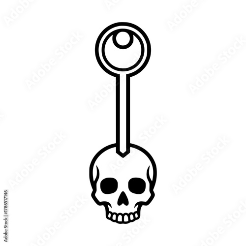 A minimalist vector illustration of a unique key with a human skull forming the key handle.