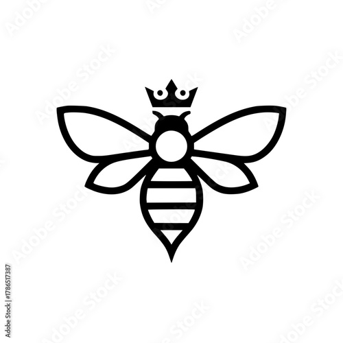 Minimalist Queen Bee Logo Vector Illustration with Crown