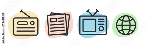 Mass media icon. Vector flat icon set isolated on white background.