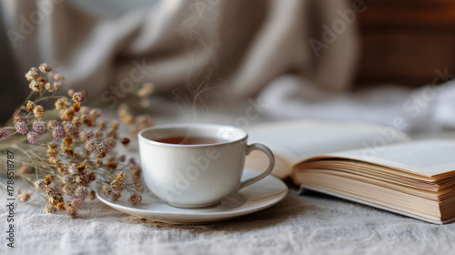 Cup of herbal tea steaming ...