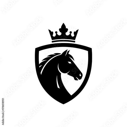 Horse Head Shield Logo with Crown, Symbol of Majesty and Power