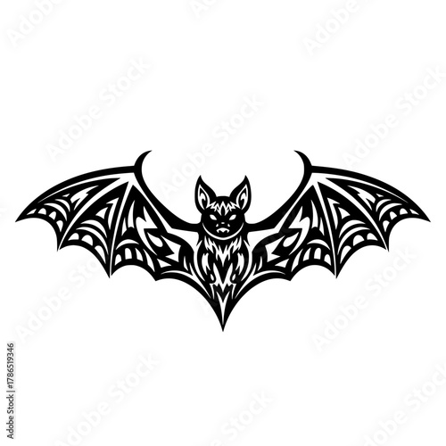 Flying Bat Vector in Tribal Tattoo Style