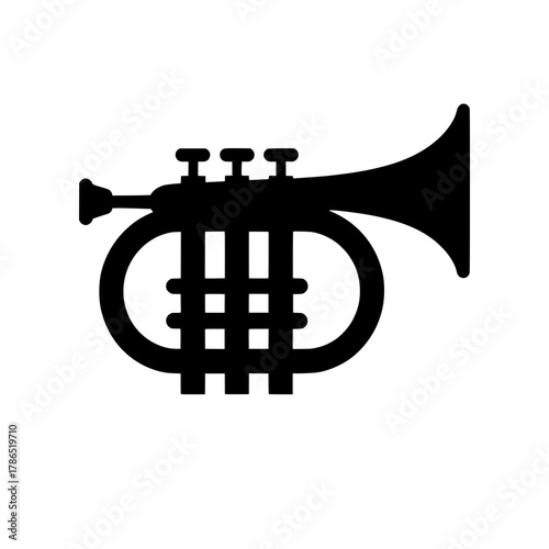 a classic trumpet or cornet with prominent valves and a bell.