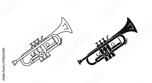 Trumpet Icon Set - Outline and Filled Versions