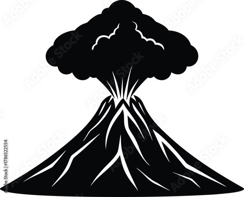 Volcano Eruption Silhouette, Lava Flow and Volcano Explosion Art