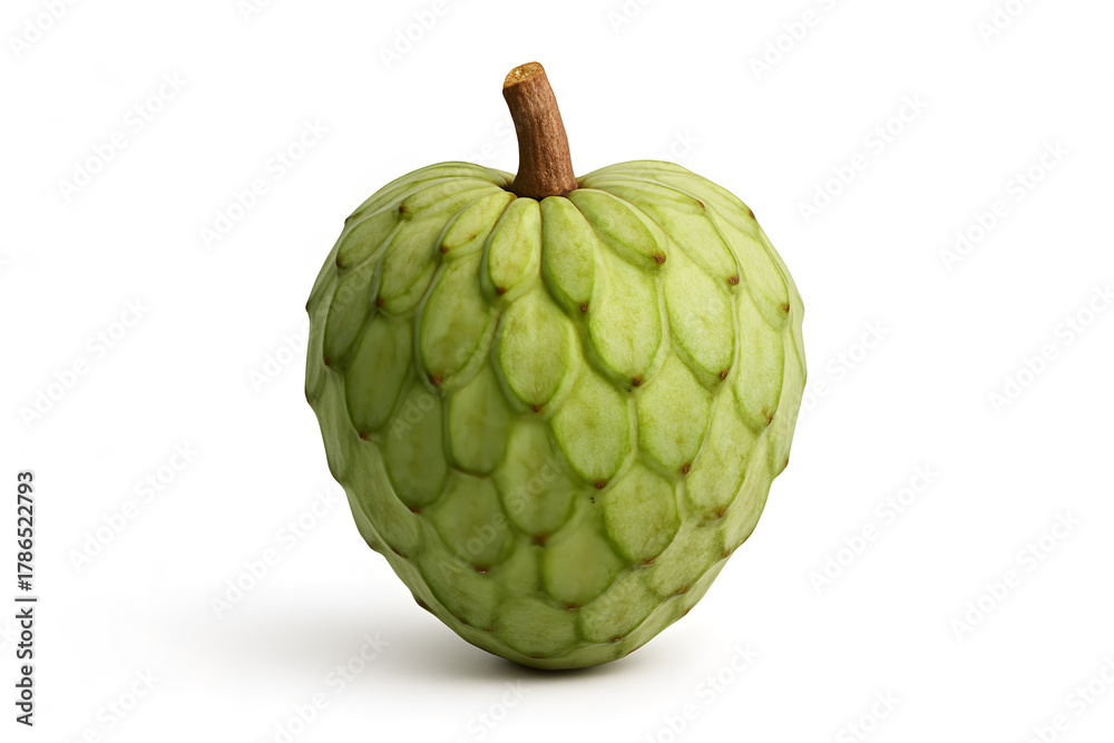 Fototapeta premium Fresh green cherimoya fruit isolated on white background tropical exotic produce sweet healthy organic food and nutrition concept image