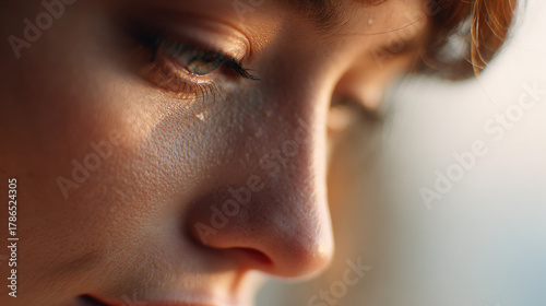 Close-up teardrop on cheek ...
