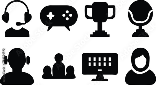 Gaming and E-sports Icons Collection Keywords: gaming, e-sports, video games, competition, online