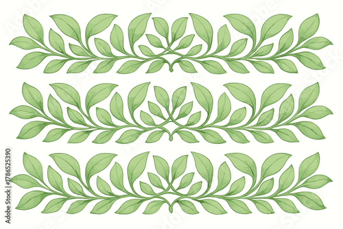 Horizontal ornament leaves design pattern soft ornamental green bands vector leafband illustration