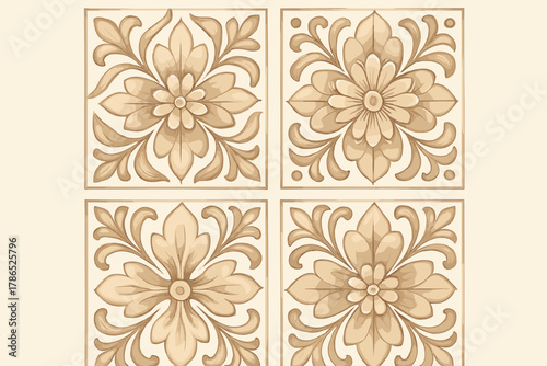 Through illustration vector featuring blended floral ornamental symmetry tiles shading elements