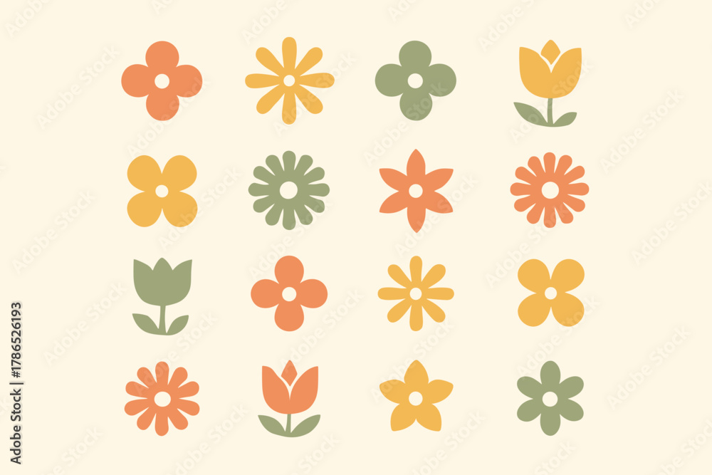 Obraz premium Across floral icons soft balanced harmony tones grid flower minimal illustration vector