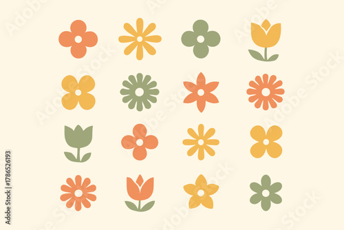 Across floral icons soft balanced harmony tones grid flower minimal illustration vector