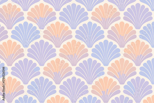Vector pastel seashell seamless illustration pattern gradients soft arranged repetition motifs elegance