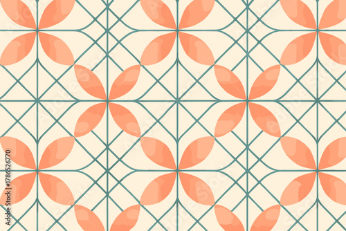 Balanced illustration geometric pattern combining motifs petal mesh floral grid vector