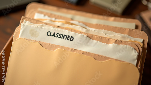 Classified folders stacked together with security labels attached