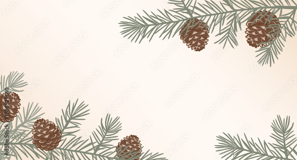 Fototapeta premium Christmas background with fir branches and pine cones.Winter frame with evergreen pine branches and cones.