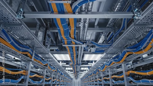 Intricate Network of Cables and Infrastructure in a Modern Data Center.