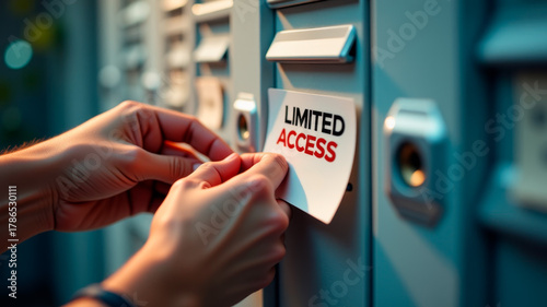 Hand inserting keycard into reader marked limited access zone
