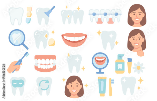 Dental Care and Hygiene Icons – Healthy Teeth and Bright Smile Set
