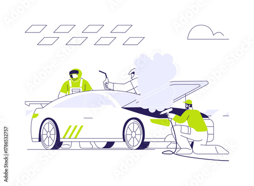 Overheated engine abstract concept vector illustration.