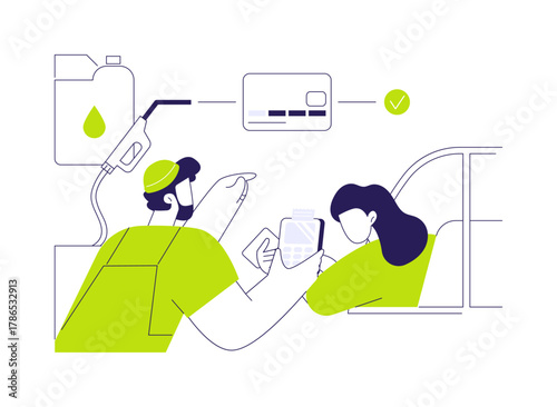 Paying for gasoline abstract concept vector illustration.