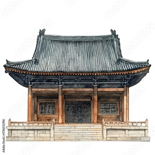 Tokyo National Museum, watercolor vector, isolated on a white background.