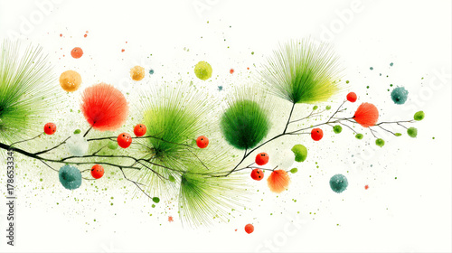 Abstract Watercolor Floral Design for Creative Spring Art Projects. Christmas and New Year Garland