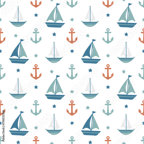 sailboat vector pattern nautical anchors stars marine background
