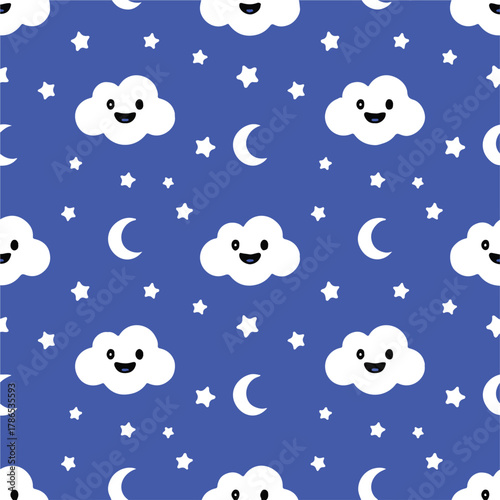 cloud cute cloud moon star vector repeat for baby products and textiles