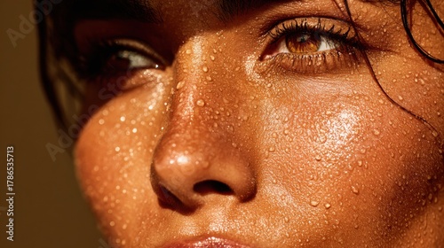 Wallpaper Mural Glowing Face Adorned With Water Droplets Showcases Freshness and Vitality in Soft Lighting Torontodigital.ca