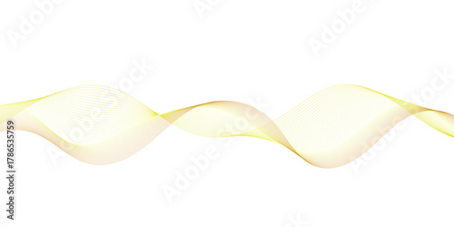 Abstract golden or yellow wave and curve lines background. Abstract frequency sound wave technology and science background. Wavy banner, template design.	