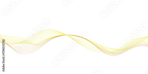 Abstract golden or yellow wave and curve lines background. Abstract frequency sound wave technology and science background. Wavy banner, template design.	
