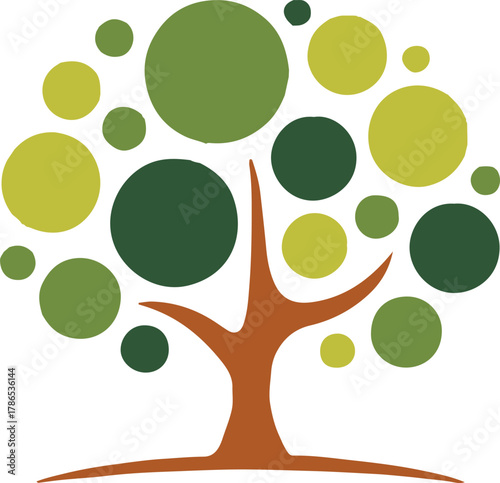 garden tree logo mark with stylized branches and circles vector