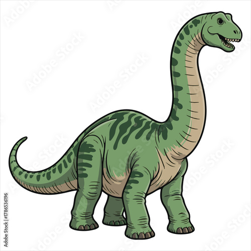 Sauropod Dinosaur – Friendly Green Cartoon Prehistoric Giant Illustration