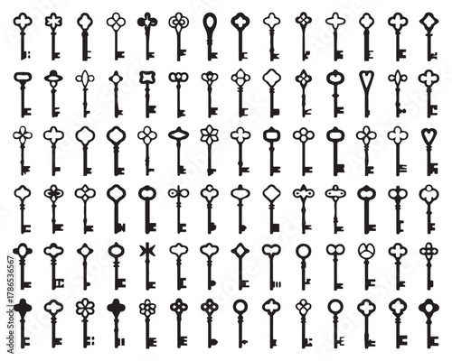 key retro key assortment vector collection silhouettes filigree