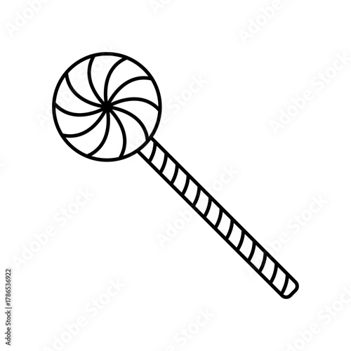 Lollipop. Black outline line silhouette. Editable strokes. Front and side view. Vector simple flat graphic illustration. Isolated object on a white background.