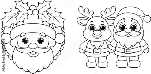 Cute Santa and Reindeer Christmas Coloring Page Activity
