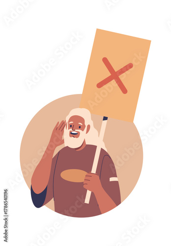 Senior man with placard protesting