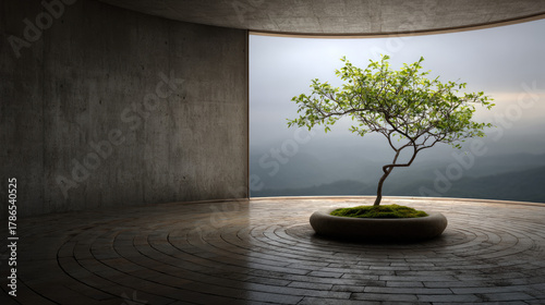 Lone bonsai tree on stone p...