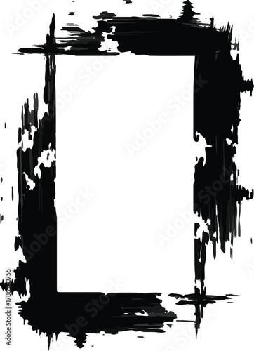 Isolated vertical rectangular frame with chunky black brush strokes abstract smears and grunge texture vector